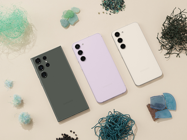 samsung galaxy phones in different colours with recycled plastic materials